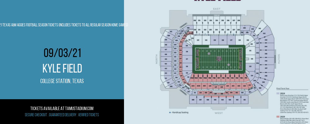 2021 Texas A&M Aggies Football Season Tickets (Includes Tickets To All Regular Season Home Games) at Kyle Field