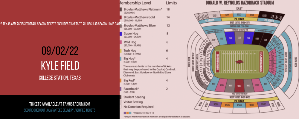 2022 Texas A&M Aggies Football Season Tickets (Includes Tickets To All Regular Season Home Games) at Kyle Field